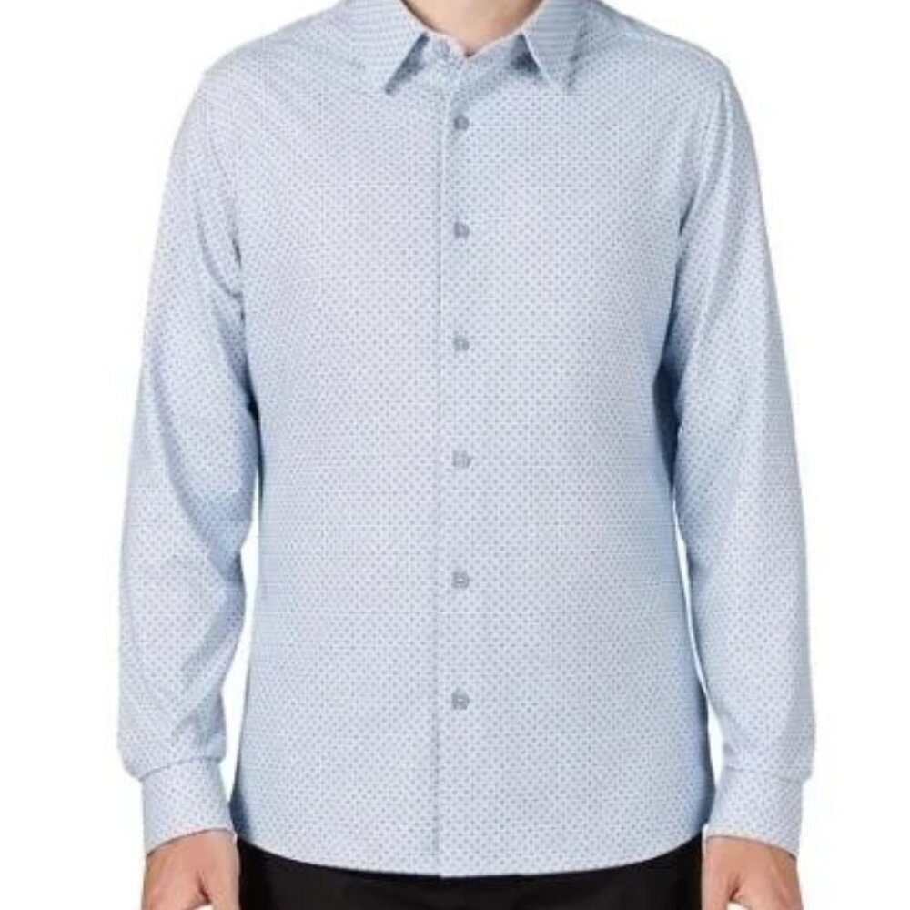 Infinity Mens SIze XXL Blue Button-Up Stretch Point Collar Textured Shirt NWT